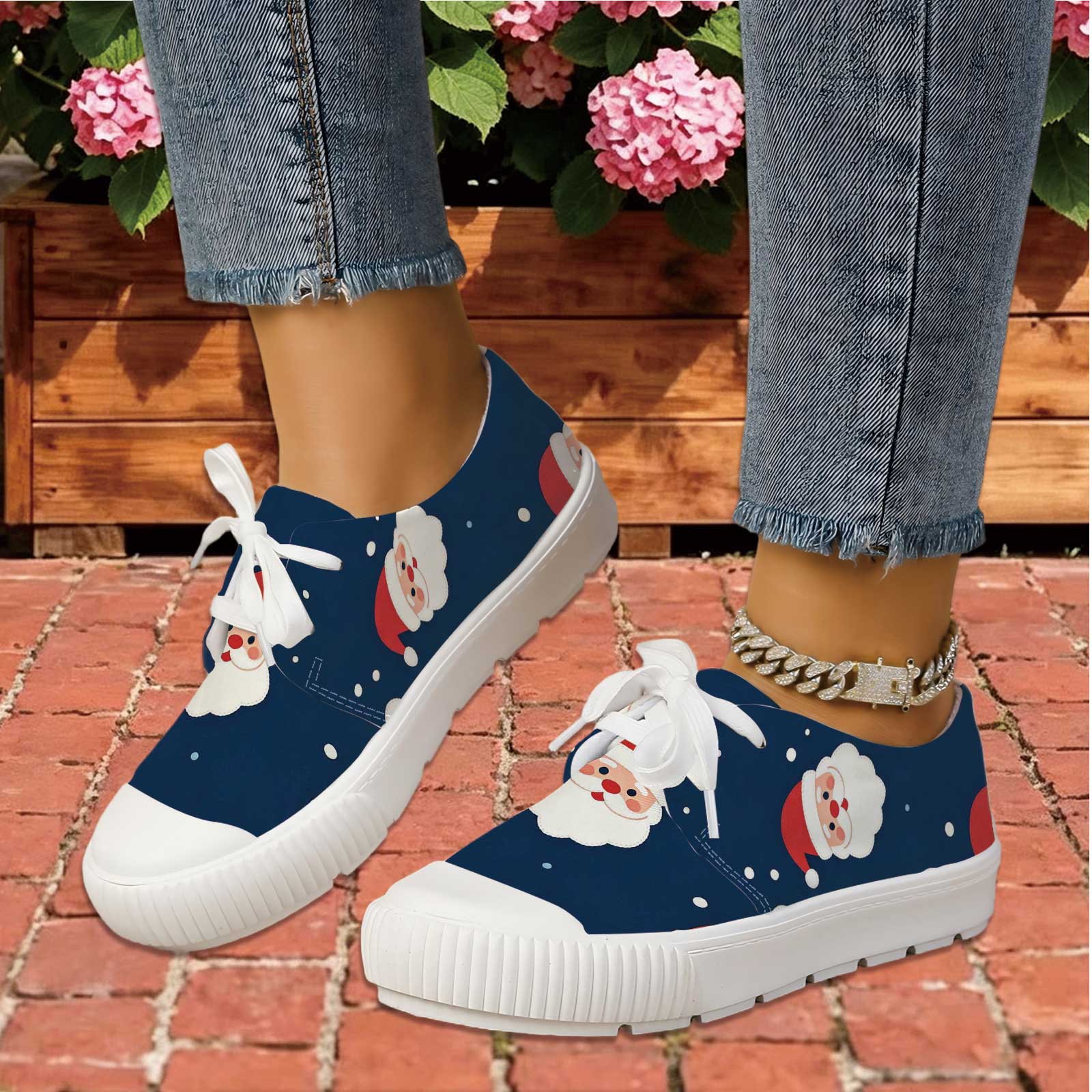 Women Santa Print Lace Up Casu - Outdoor Lighting Uplight review and price