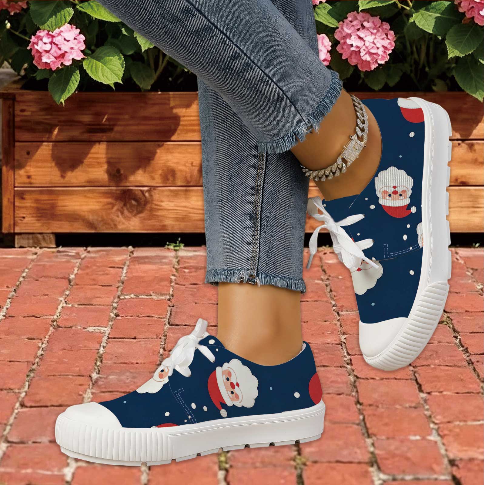 Women Santa Print Lace Up Casu - Outdoor Lighting Uplight review and price